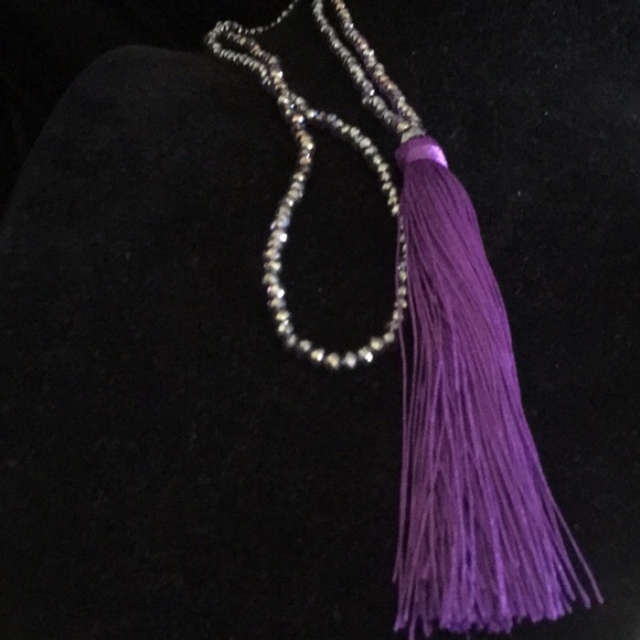 PURPLE TASSEL and IRIDESCENT BEAD NECKLACE - Picture 3 of 7
